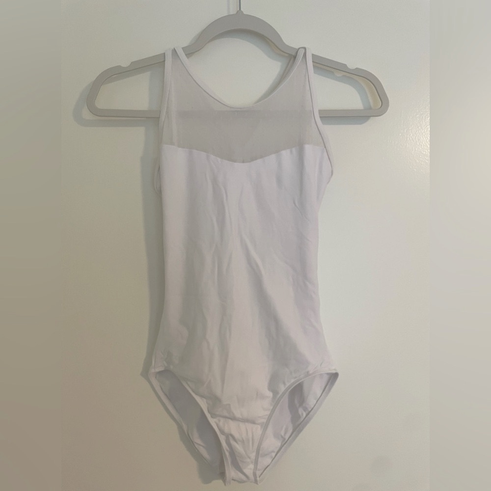 Wear Moi Ballet Leotard White Adult Small Strappy Back Polka Dot Mesh
